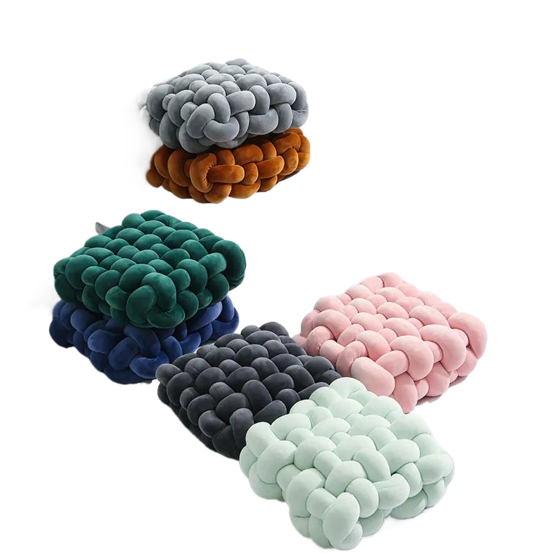 Living Room Soft Plush Knot Pillow Sofa Pillow Solid Color Square Handwoven Home Throw Pillow Square Woven Seat Cushion Pillow