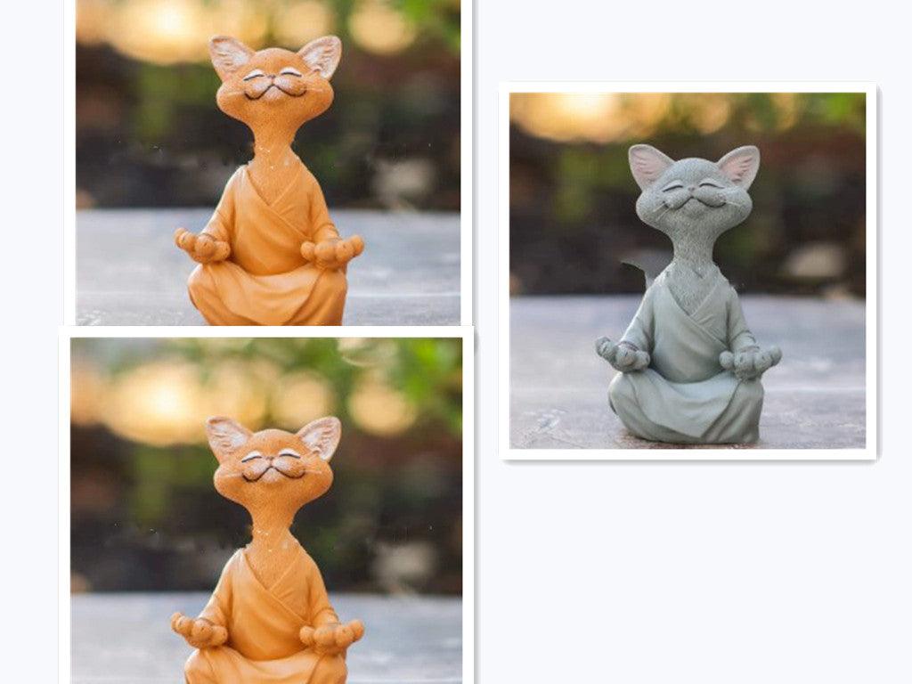 Playful Black Buddha Cat Figure Meditation Yoga Collectible Happy Cat Decor Home Garden Decoration Garden Ornament