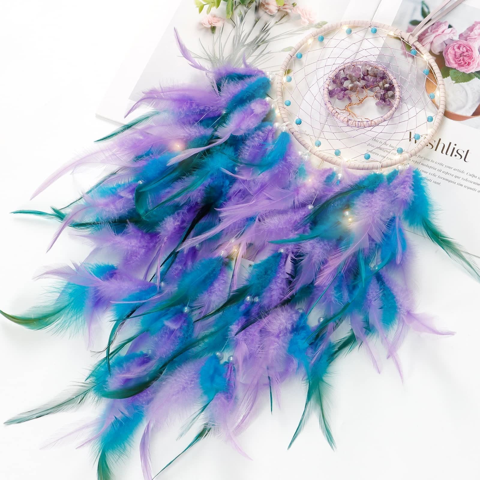 Crystal Tree of Life Feather Glow Dreamcatcher