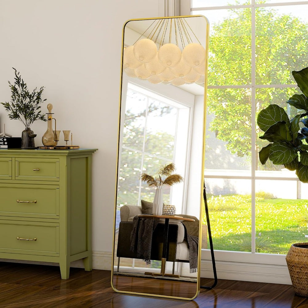 Vinantica | Elegant Gold Aluminum Frame Full Length Mirror with Stand