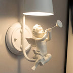 White Little Angel Wall Light with Bucket Shade 1 Head Metal Wall Lamp for Living Room