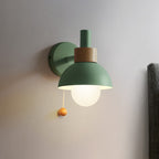 Macaron Domed Sconce Light Fixture 1 Bulb Wall Light Fixture with Metal Shade and Pull Chain in White/Pink/Green