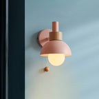 Macaron Domed Sconce Light Fixture 1 Bulb Wall Light Fixture with Metal Shade and Pull Chain in White/Pink/Green