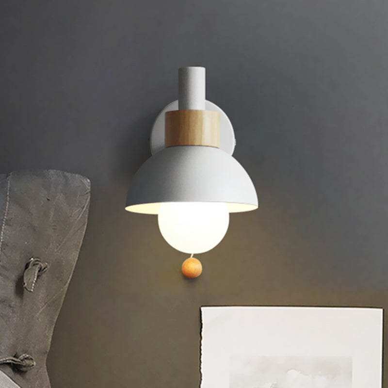 Macaron Domed Sconce Light Fixture 1 Bulb Wall Light Fixture with Metal Shade and Pull Chain in White/Pink/Green