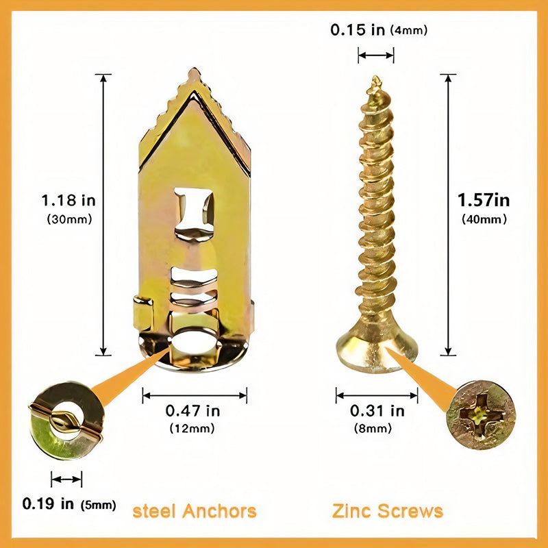 Vinantica | Drywall Expansion Anchors + High Strength Zinc Screws Kit (Pack of 100)