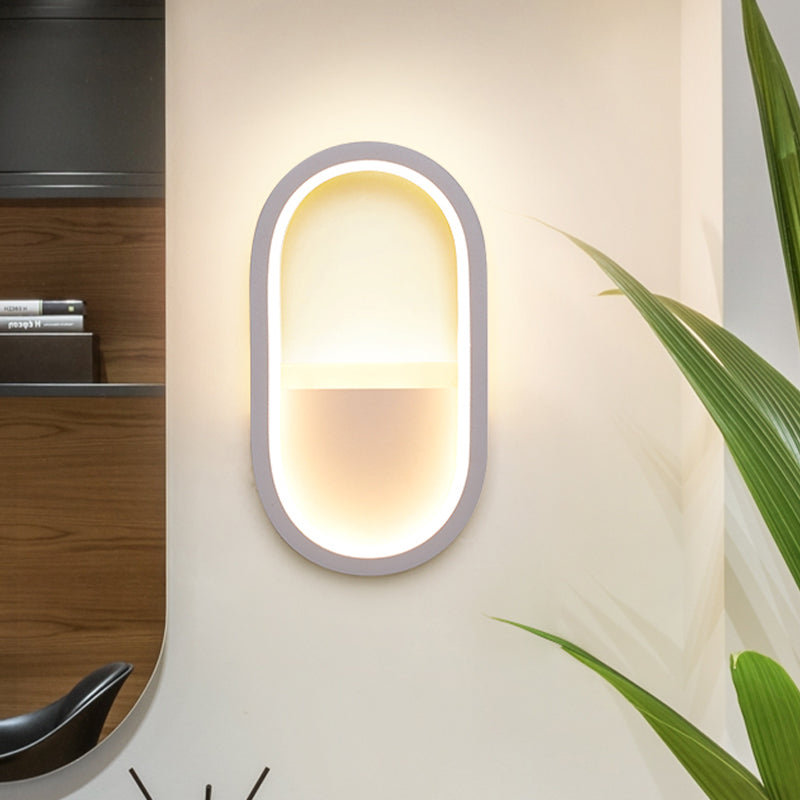 Oval Wall Light Fixture Contemporary Acrylic Black/White LED Wall Sconce in Warm/White Light