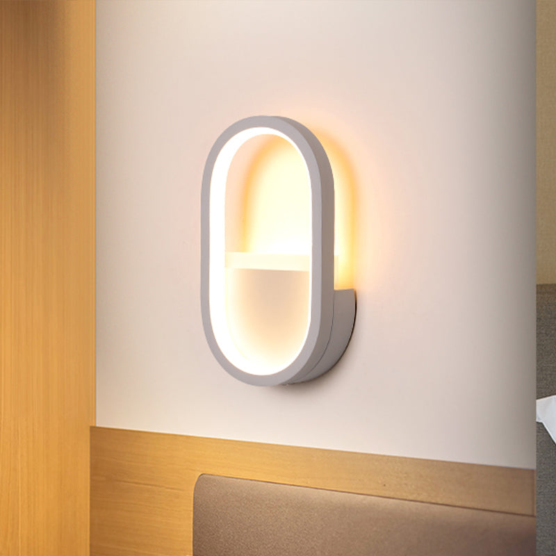 Oval Wall Light Fixture Contemporary Acrylic Black/White LED Wall Sconce in Warm/White Light