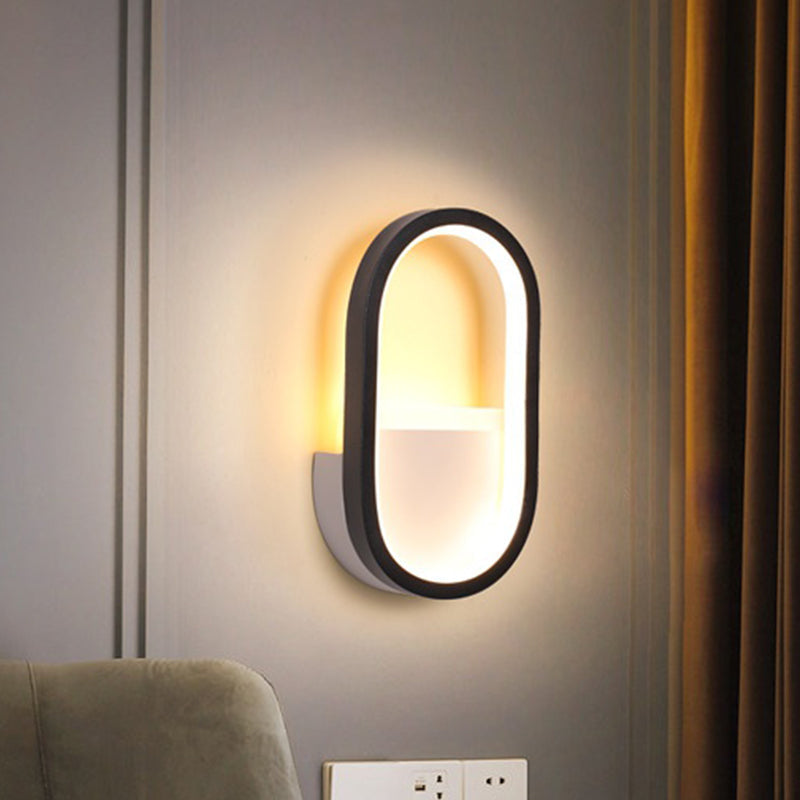 Oval Wall Light Fixture Contemporary Acrylic Black/White LED Wall Sconce in Warm/White Light