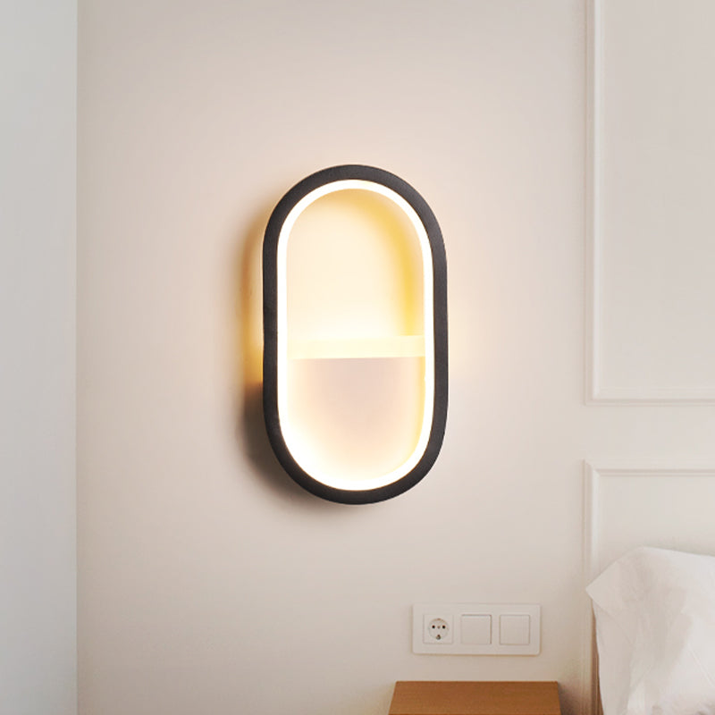 Oval Wall Light Fixture Contemporary Acrylic Black/White LED Wall Sconce in Warm/White Light