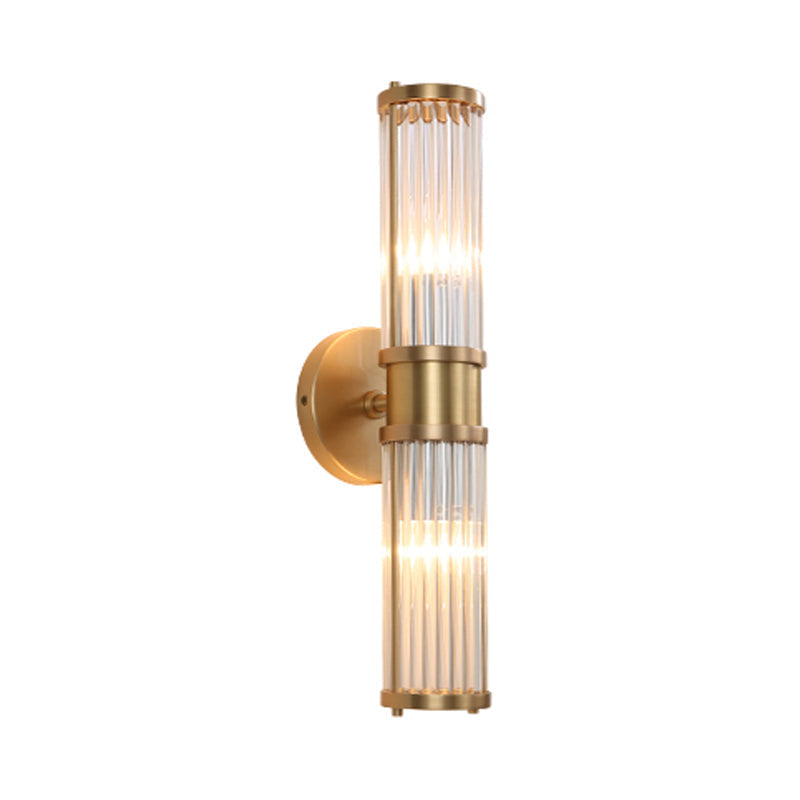 1/2-Light Corridor Wall Light Fixture Modernist Stylish Golden Wall Sconce with Cylindrical Clear Crystal Shade