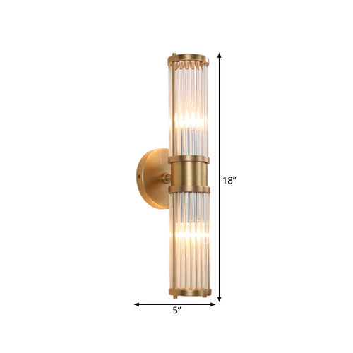 1/2-Light Corridor Wall Light Fixture Modernist Stylish Golden Wall Sconce with Cylindrical Clear Crystal Shade