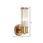 1/2-Light Corridor Wall Light Fixture Modernist Stylish Golden Wall Sconce with Cylindrical Clear Crystal Shade