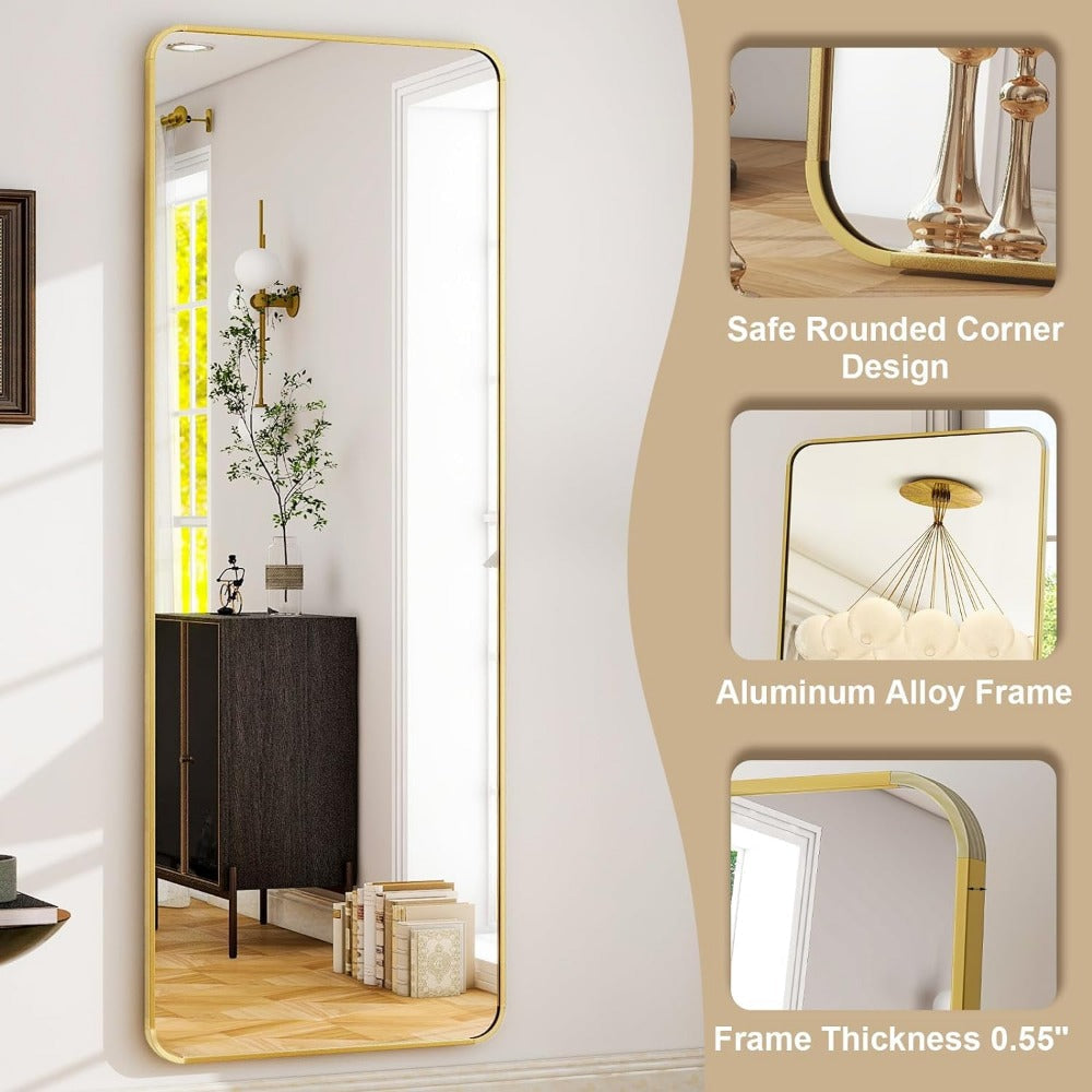 Vinantica | Elegant Gold Aluminum Frame Full Length Mirror with Stand