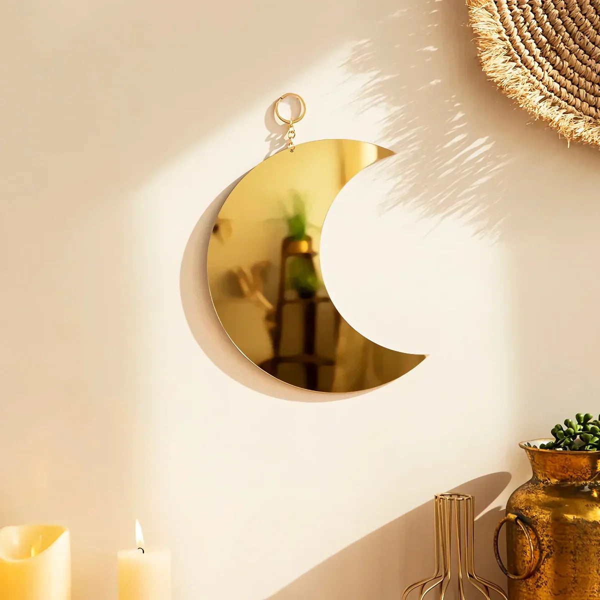 Vinantica | Gold Moon Mirror Acrylic Hanging Decorative Wall Mirror