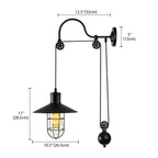 Black One Light Sconce Light Industrial Clear Glass Caged Lighting Fixture with Adjustable Pulley
