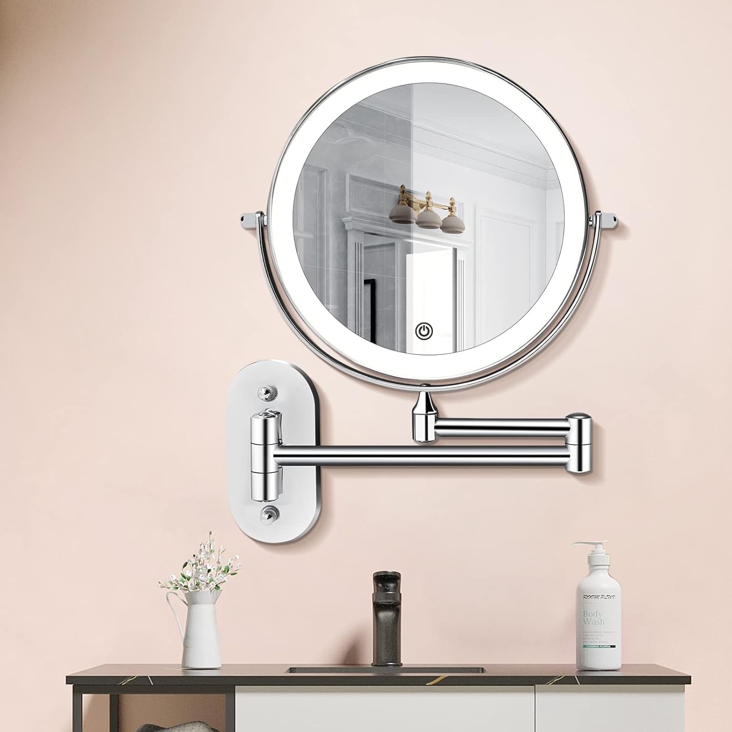 Illuminated wall mirror with 10x magnification and USB charging function | Vinantica