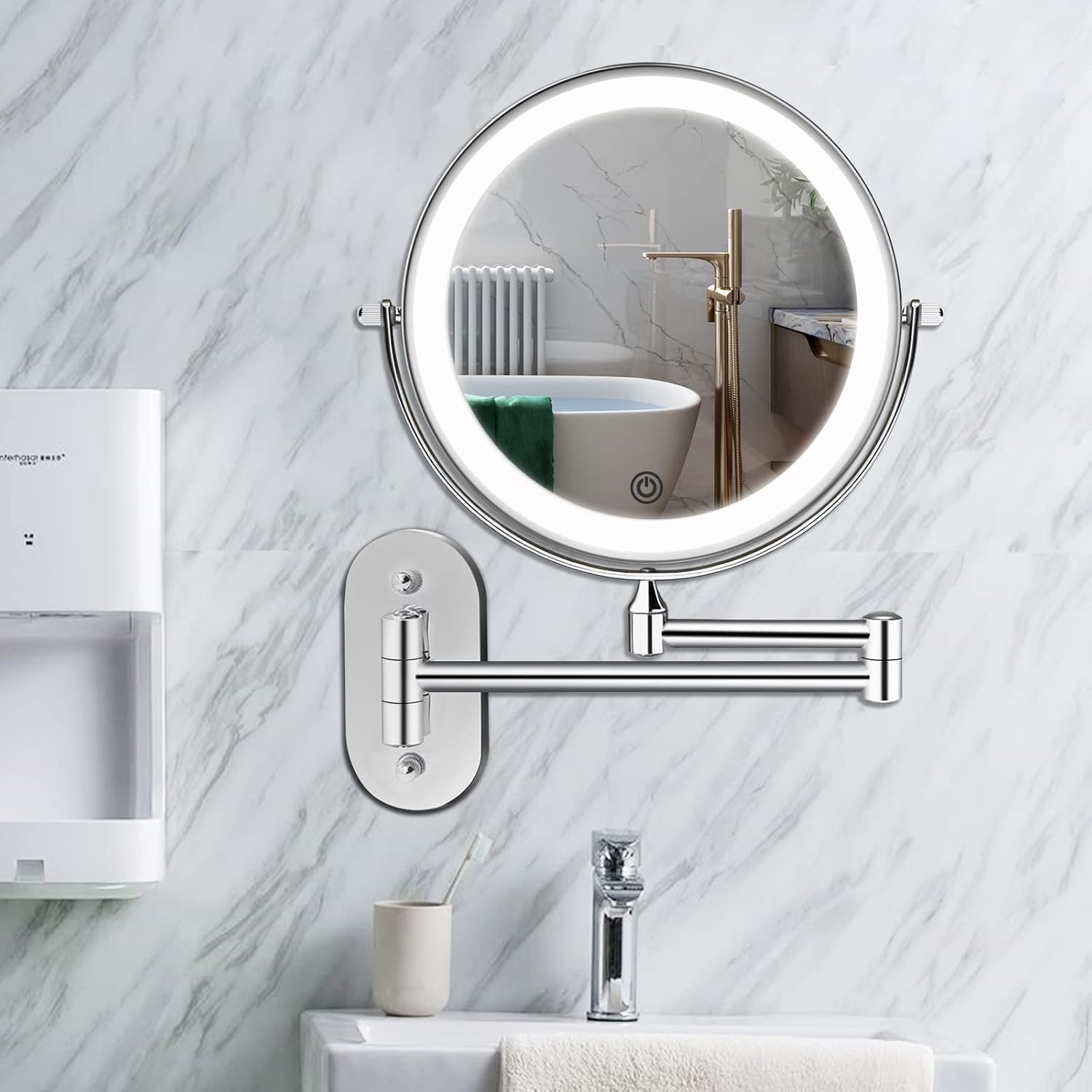 Illuminated wall mirror with 10x magnification and USB charging function | Vinantica