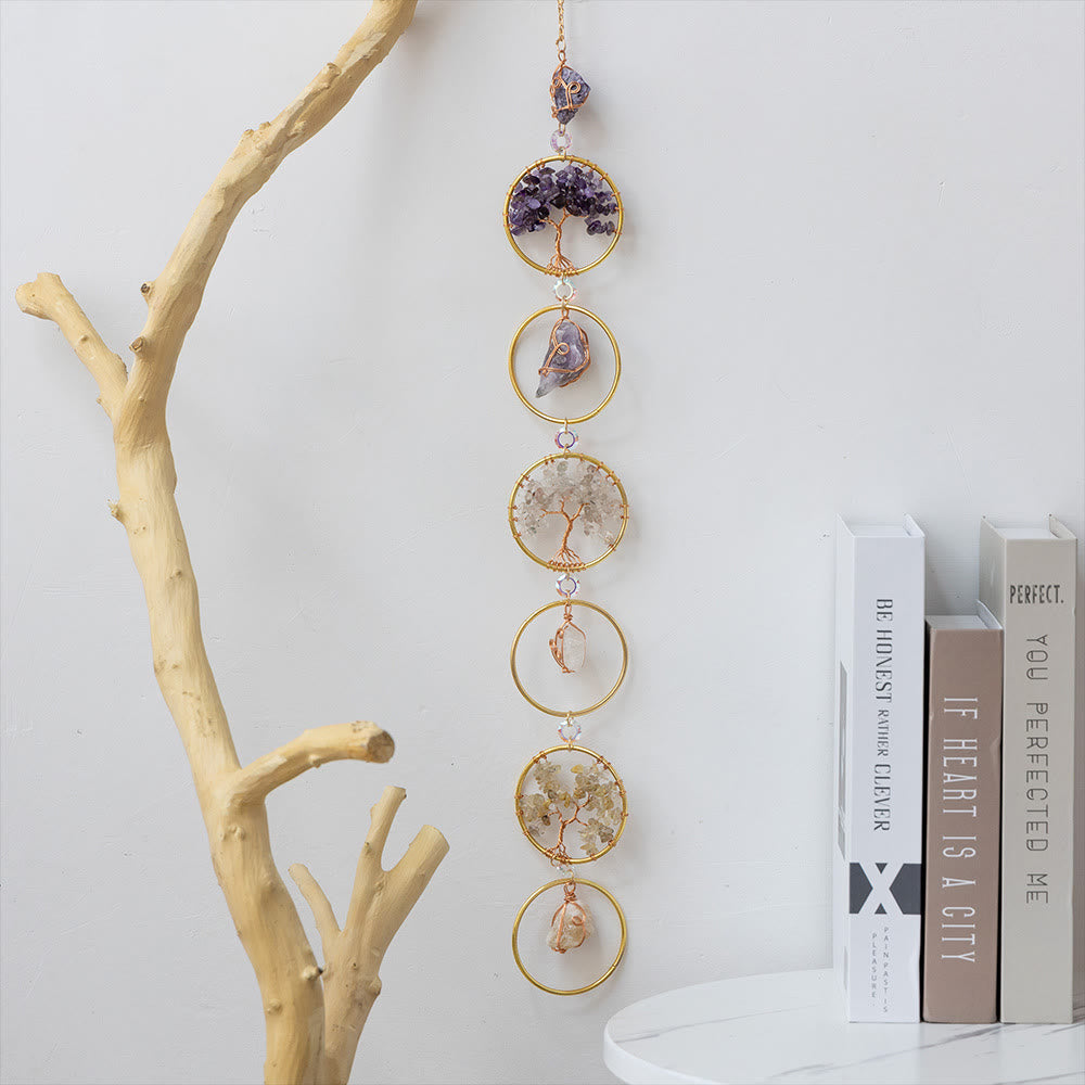 Crystal Tree of Life 6 Rings Wall Decor Ornament