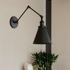 Farmhouse Style Cone Wall Sconce 1 Bulb Iron Wall Lighting Fixture in Black/Rust for Bedroom