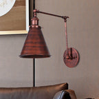 Farmhouse Style Cone Wall Sconce 1 Bulb Iron Wall Lighting Fixture in Black/Rust for Bedroom