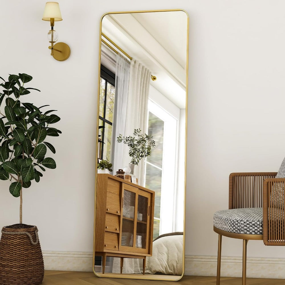 Vinantica | Elegant Gold Aluminum Frame Full Length Mirror with Stand