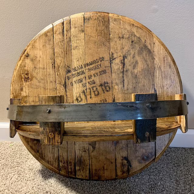 Whiskey barrel wall shelf | Rustic solid wood design | Round
