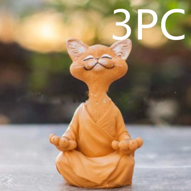 Playful Black Buddha Cat Figure Meditation Yoga Collectible Happy Cat Decor Home Garden Decoration Garden Ornament