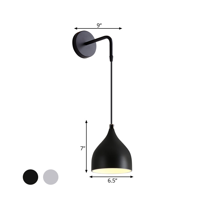 White/Black Finish Urn Shape Wall Mount Light Modern 1 Light Iron Wall Pendant Lamp for Bedside