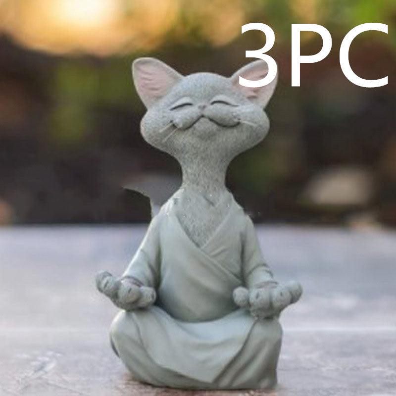 Playful Black Buddha Cat Figure Meditation Yoga Collectible Happy Cat Decor Home Garden Decoration Garden Ornament