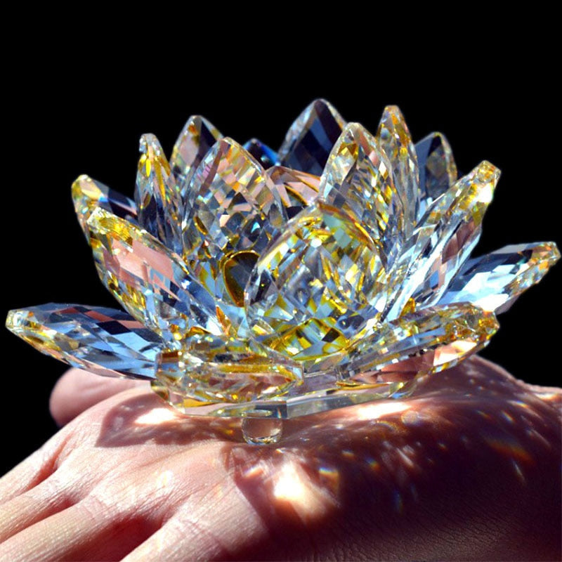 80Mm Quartz Crystals Lotus Flower Crafts Glass Fengshui Ornaments Healing Crystals Home Party Wicca Decor Yoga Gifts Souvenir