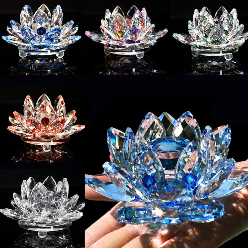80Mm Quartz Crystals Lotus Flower Crafts Glass Fengshui Ornaments Healing Crystals Home Party Wicca Decor Yoga Gifts Souvenir