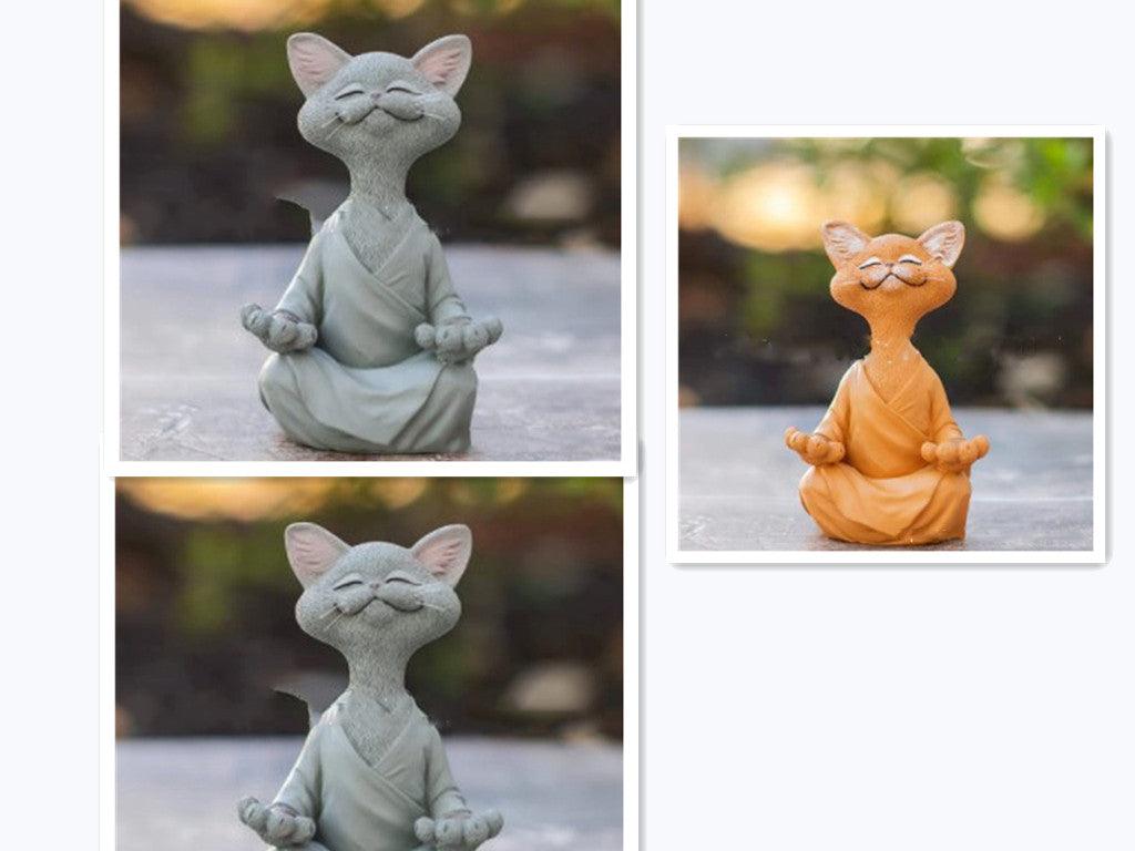 Playful Black Buddha Cat Figure Meditation Yoga Collectible Happy Cat Decor Home Garden Decoration Garden Ornament