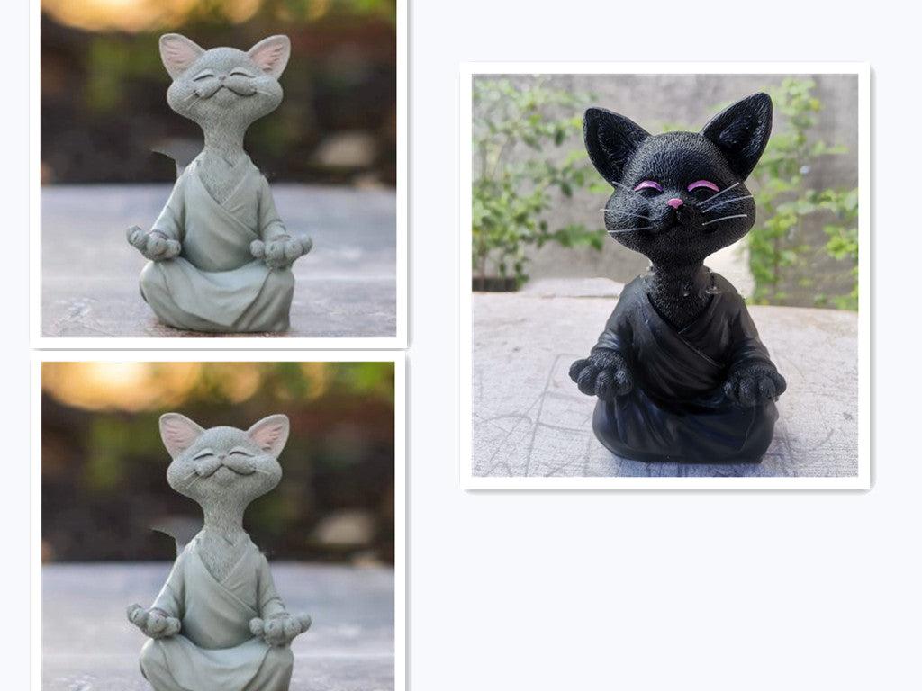 Playful Black Buddha Cat Figure Meditation Yoga Collectible Happy Cat Decor Home Garden Decoration Garden Ornament