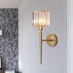 Crystal Block Gold Wall Sconce Cylindrical 1 Light Simple Wall Lighting Fixture with Iron Pencil Arm