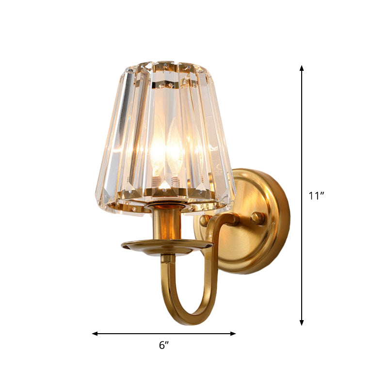 Modern Cone Wall Light Fixture 1 Head K9 Crystal Wall Sconce in Gold with Arched Arm