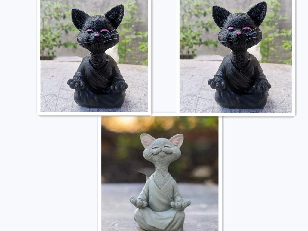 Playful Black Buddha Cat Figure Meditation Yoga Collectible Happy Cat Decor Home Garden Decoration Garden Ornament