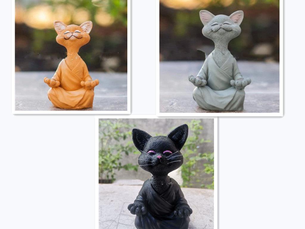 Playful Black Buddha Cat Figure Meditation Yoga Collectible Happy Cat Decor Home Garden Decoration Garden Ornament