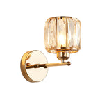 Beveled Cut Crystal Gold Wall Lamp Cylinder 1 Head Simplicity Sconce Light Fixture