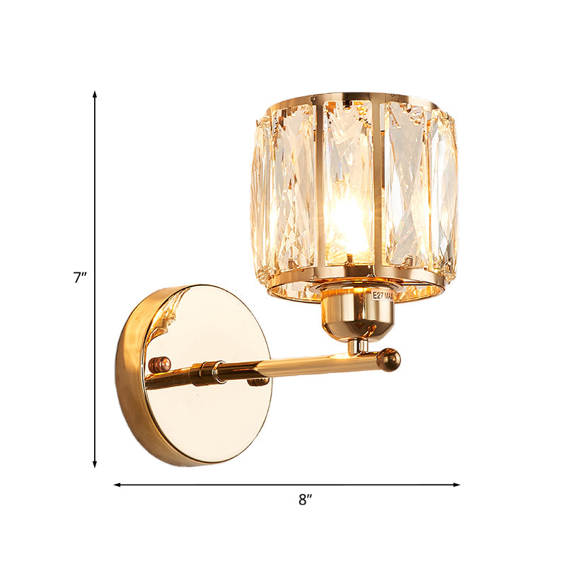 Beveled Cut Crystal Gold Wall Lamp Cylinder 1 Head Simplicity Sconce Light Fixture