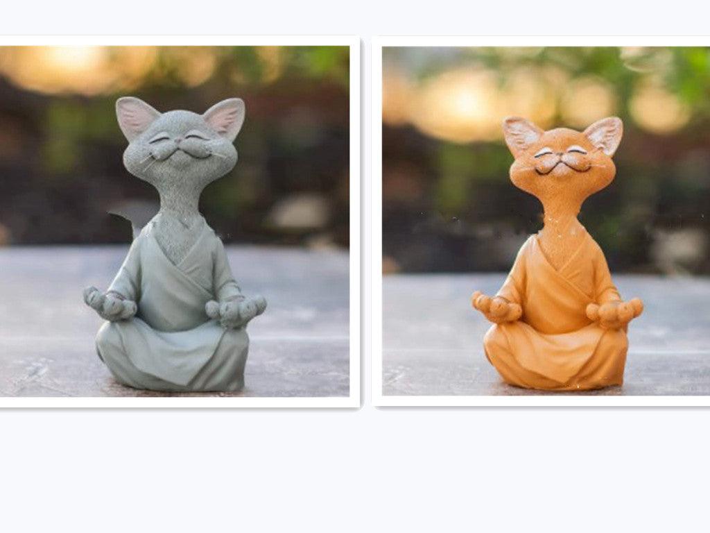 Playful Black Buddha Cat Figure Meditation Yoga Collectible Happy Cat Decor Home Garden Decoration Garden Ornament
