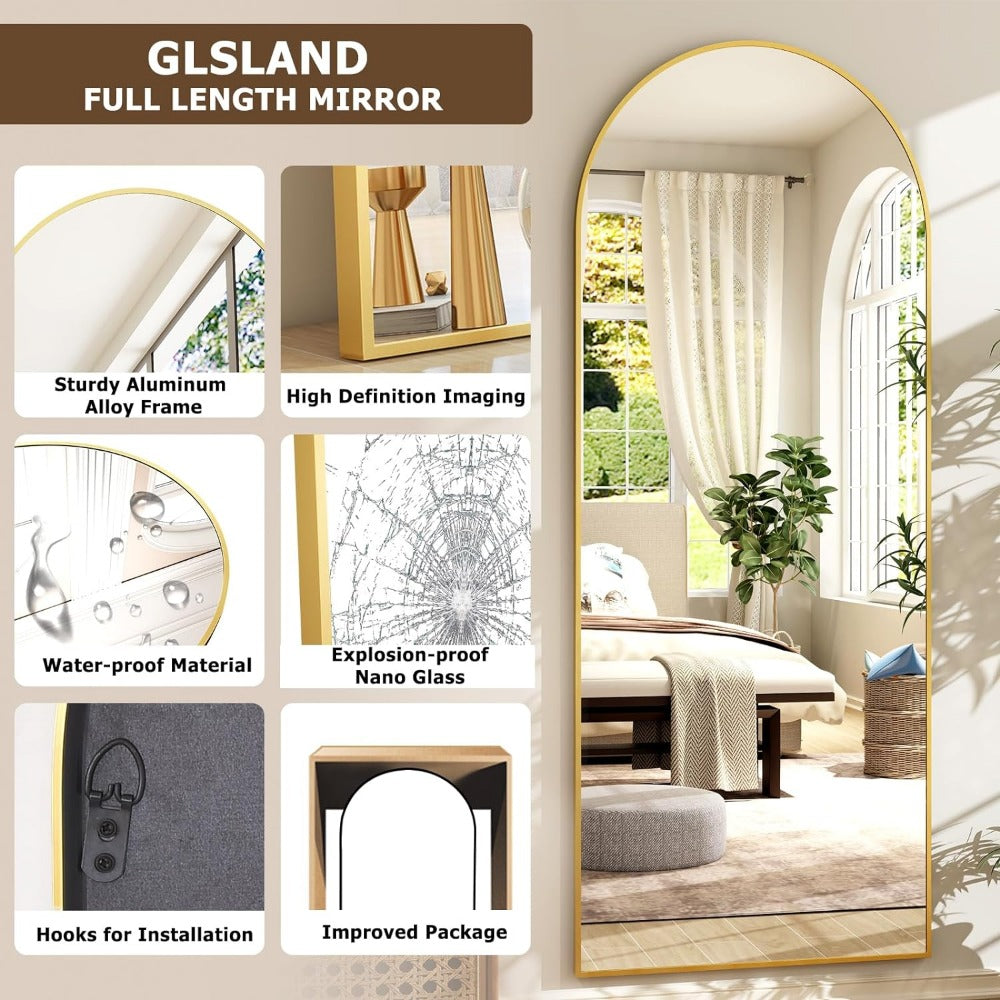 Vinantica | Elegant Arched Full-Length Gold Mirror with High-Definition Aluminum Frame