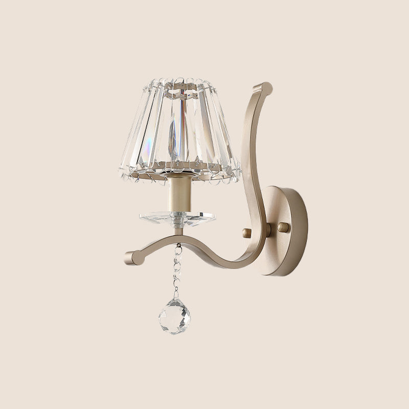 Crystal Prism Antiqued Gold Sconce Conical 1 Head Minimalist Wall Mount Light Fixture