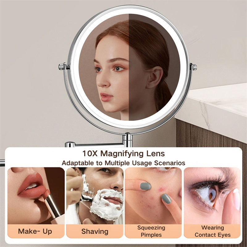 Vinantica | Rechargeable wall-mounted shaving mirror | 360° rotation. 1X/10X magnification and adjustable LED lighting for use in the bathroom