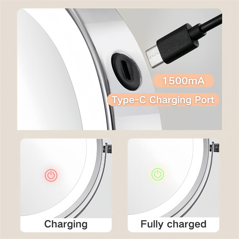 Vinantica | Rechargeable Wall Mounted Shaving Mirror | 360° Rotation. 1X/10X Magnification & Adjustable LED Lighting for Bathroom Use