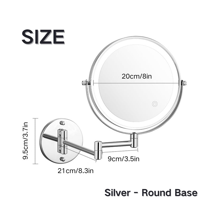 Vinantica | Rechargeable Wall Mounted Shaving Mirror | 360° Rotation. 1X/10X Magnification & Adjustable LED Lighting for Bathroom Use