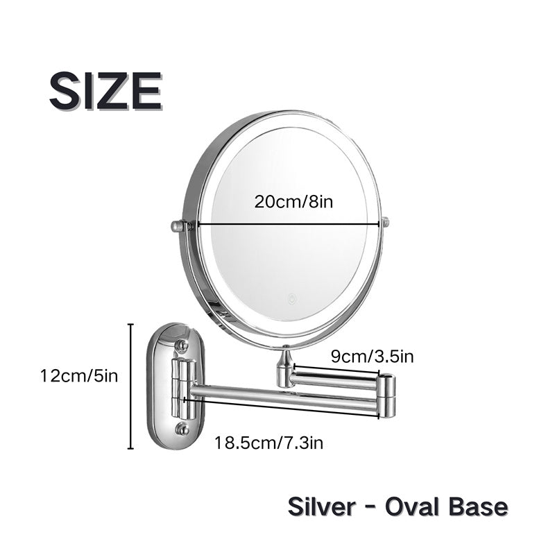 Vinantica | Rechargeable Wall Mounted Shaving Mirror | 360° Rotation. 1X/10X Magnification & Adjustable LED Lighting for Bathroom Use