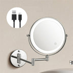 Vinantica | Rechargeable Wall Mounted Shaving Mirror | 360° Rotation. 1X/10X Magnification & Adjustable LED Lighting for Bathroom Use