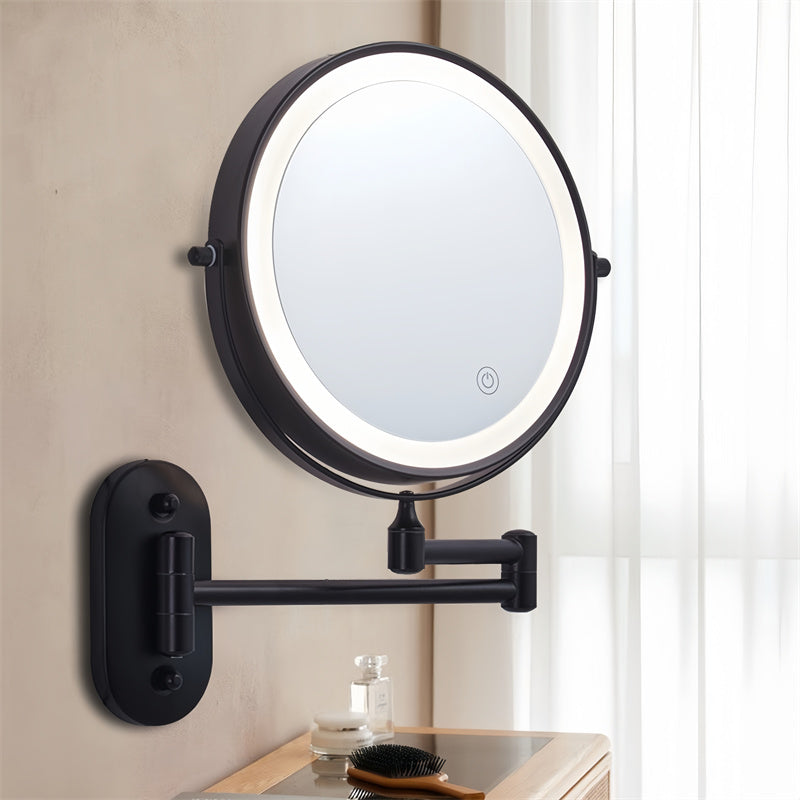 Vinantica | Rechargeable Wall Mounted Shaving Mirror | 360° Rotation. 1X/10X Magnification & Adjustable LED Lighting for Bathroom Use