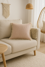 Elegant Pillowcase with Jacquard Pattern and Fringes - Cotton-Linen Blend