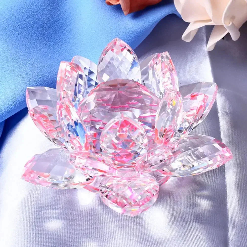 Crystal Lotus Flower Figurine Home Wedding Decoration Glass Art Collection Paperweight Office Table Ornaments Souvenir Gifts